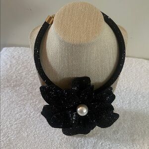 Elegant Black Flower Necklace with Pearl Accent